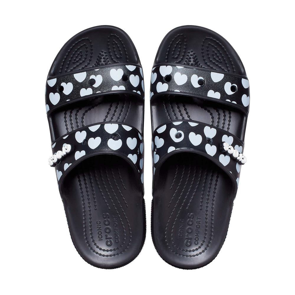 Black Men's Crocs Classic Heart Print Sandals | NZ 1233AHKP